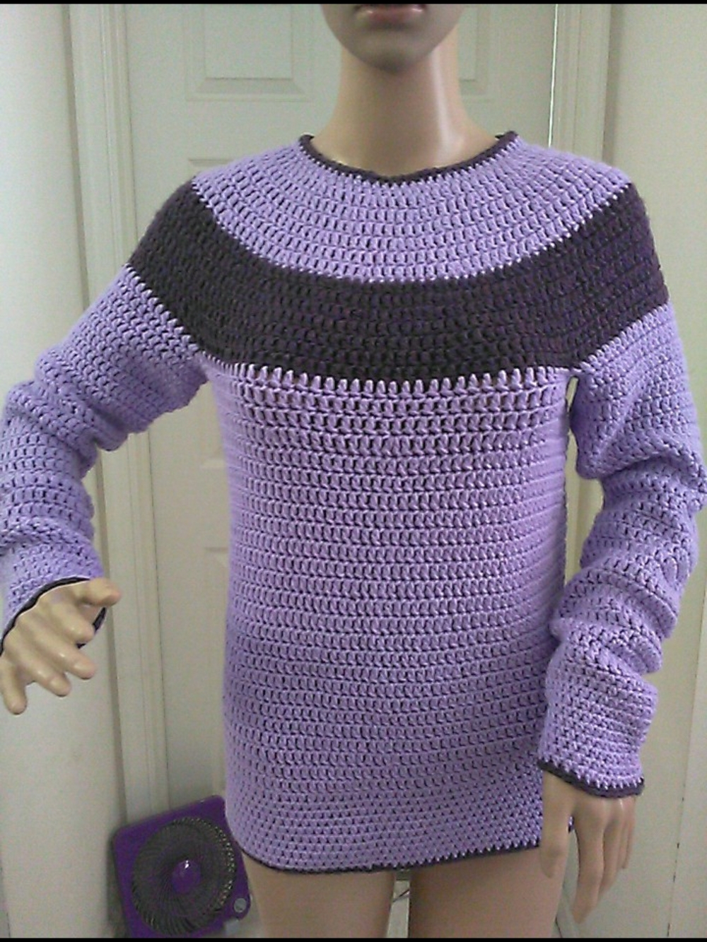 NWT HANDMADE Purple Crochet Crewneck Sweater Dark Accent SZ.SM PTP 17-19